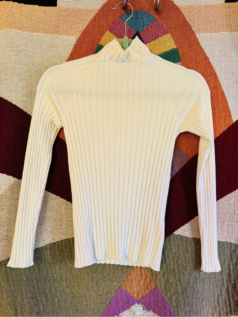 Sezane Cream Ribbed Mock Neck Merino Wool Top Size Small